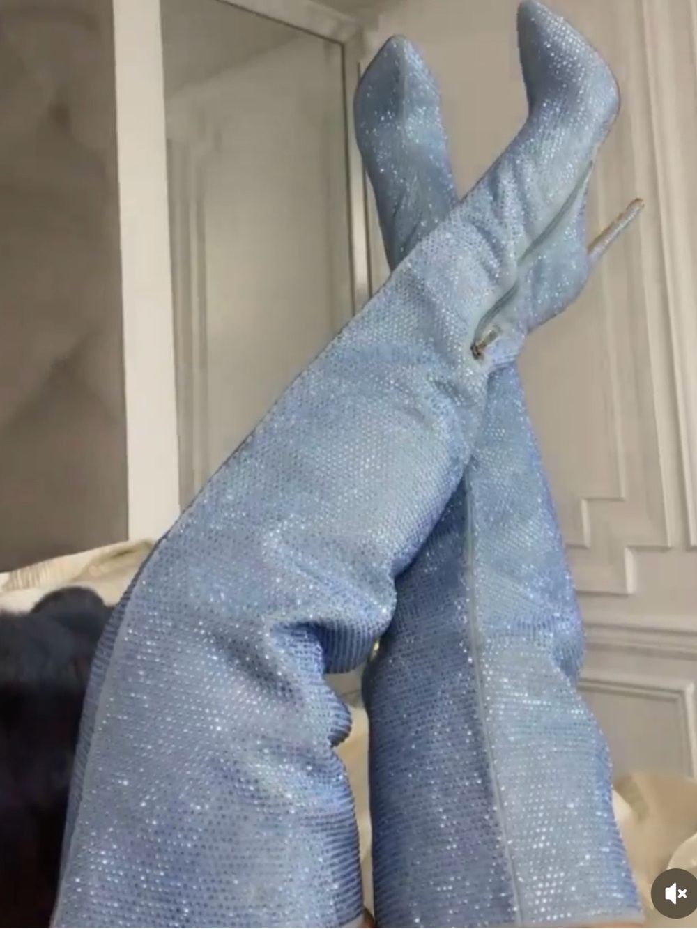 Jennifer Le Blue Crystal thigh high boots
